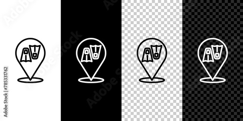 Set line Rubber flippers for swimming icon isolated on black and white, transparent background. Diving equipment. Extreme sport. Diving underwater equipment. Vector
