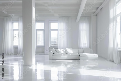 Contemporary interior design of the apartment stylish. interior of white kitchen-living room. 3d visualization rendering animation. Beautiful simple AI generated image in 4K, unique.