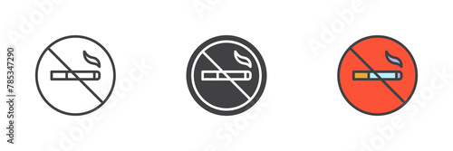 No smoking cigarette different style icon set