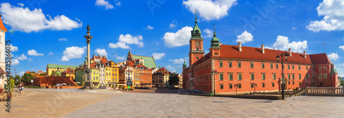 Cityscape, panorama, banner - view of Castle Square with Royal Castle in the Old Town of Warsaw, Poland