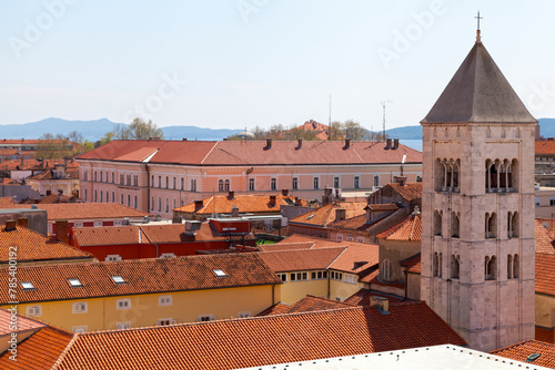Aerial view of the Bell tower of the Church of St. Mary in Zadar