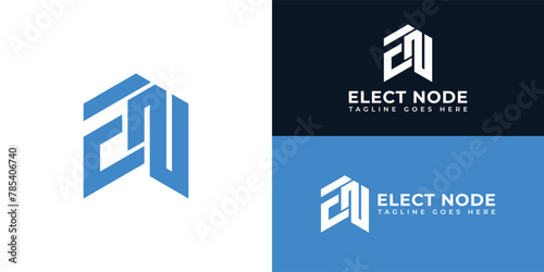 Abstract initial letter EN or NE logo in blue color isolated on multiple background colors. The logo is suitable for smart home business solutions logo icons to design inspiration templates.
