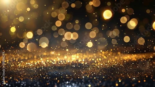 luxurious golden glitter vintage lights on dark background elegant festive illustration concept