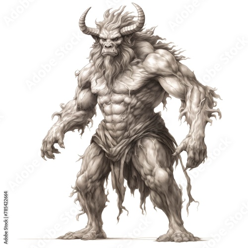 Black and White Illustration of a Satyr on a White Background