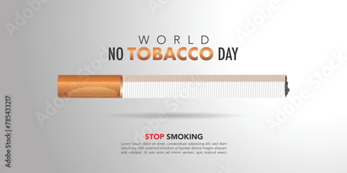 concept of no smoking and World No Tobacco Day with cigarette. Banner with stop tobacco sign. Creative design idea for poster