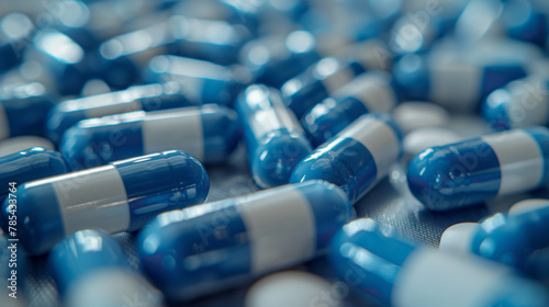 Close-Up of Blue and White Capsules in Blister Packaging