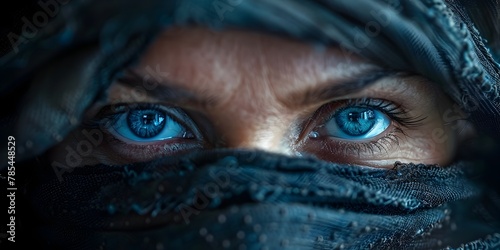 intense piercing gaze of a shadowy burglar character their blue eyes twinkling with a secretive plan