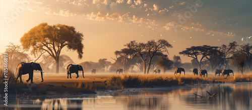 African savannah landscape at evening