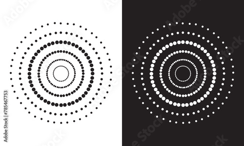 Half tone circle. Round dotted frame, circles pattern border and abstract halftone graphic design vector set. Round border Icon using halftone circle dots.