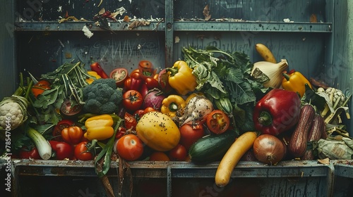 Fresh, unblemished food discarded in dumpster, illustrating food waste issue - environmental concept image