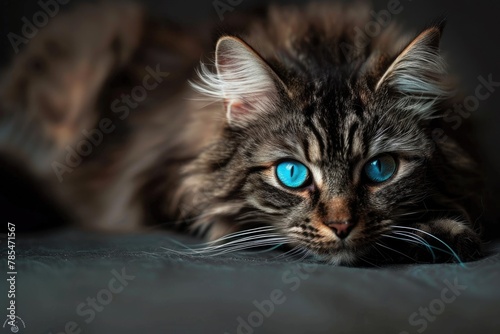 Mirada Gato. Adorable Long-haired Cat in a Captivating Pose, Looking at You with Beautiful Eyes. Perfect Stock Photo for Animal Lovers
