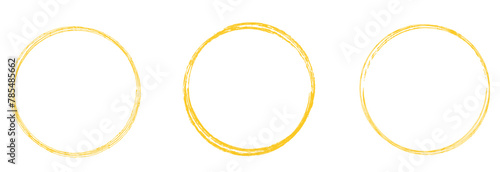 golden circle line hand drawn. Highlight the hand-drawing circle isolated on a white background. Round handwritten circle. 