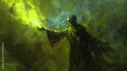 Undead sorcerer casting a spell digital art style 