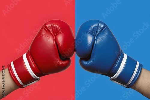 Background photo featuring a pair of red and blue boxing gloves, symbolizing competition and rivalry