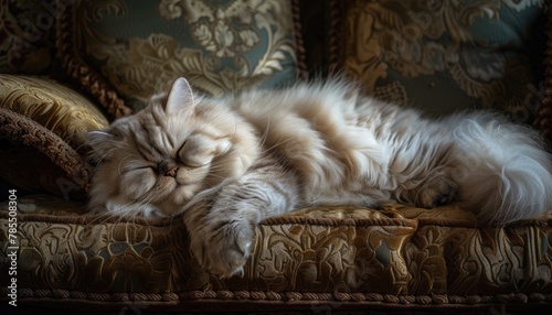 A lazy Persian cat lounging on a vintage sofa 🐱✨ Soaking up the comfort in style! #VintageChic