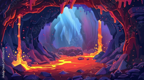 A magic portal in an underground landscape, a cave in hell