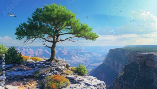 A tree on the edge of a cliff, under a clear sky, nature's bold beauty against the vast horizon. 🌳☀️ A breathtaking cliffside view. #CliffTreeSky