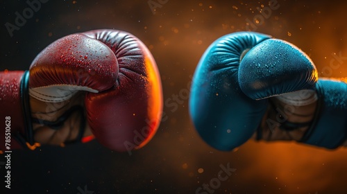 Close Up of Red and Blue Boxing Gloves Clash