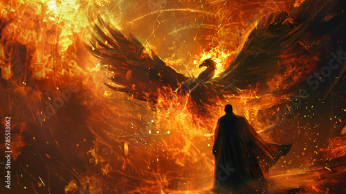 Wizard summoning the phoenix from hell digital art sty