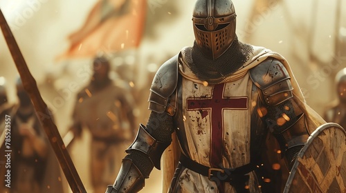 Knights Templar with armor and sword, history and war