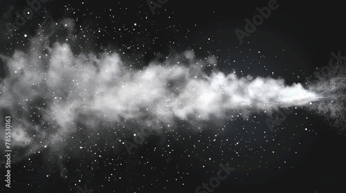 Spray of dust water on transparent background. Air mist smoke effect isolated on white background. 3D powder particle splash. Airy cloud perfume fragrance steam. Gun shoot explosion.