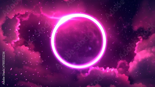 The neon optical halo flares are illuminated with a light glow modern effect. An abstract shape with 3D shines surrounds the circle energy flare glow. A beautiful pink sphere twist element is