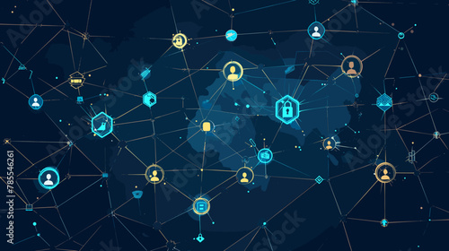 Secure global business network connections, cyber security shield protecting sensitive data, internet technology concept, flat vector illustration for web banner or abstract background design.