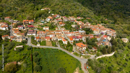 Aerial view of Mandaradoni, small fraction of the municipality of Limbadi, in the province of Vibo Valentia in Calabria, Italy.