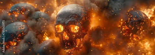 skulls on fire in hell