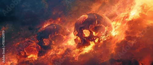 skulls on fire in hell