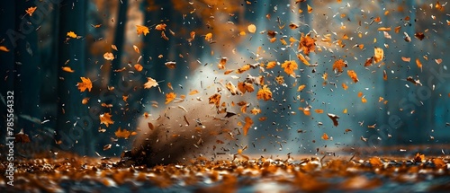Autumn Symphony: A Leaf Blower's Dance. Concept Autumn Leaves, Vibrant Colors, Seasonal Celebration, Musical Movement, Nature's Beauty