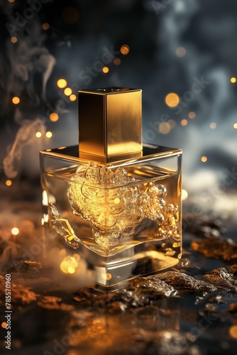 Luxurious gold-themed perfume product shot