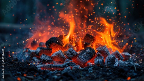 Close-up view of a fire with bright, intense flames