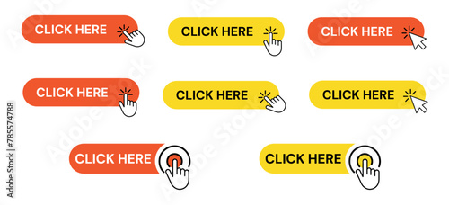 set of click here button with the mouse cursor icon symbol button isolated on a white background