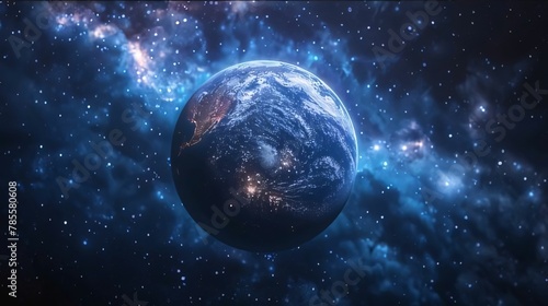 Planet Earth in space with stars and nebula. 3d rendering