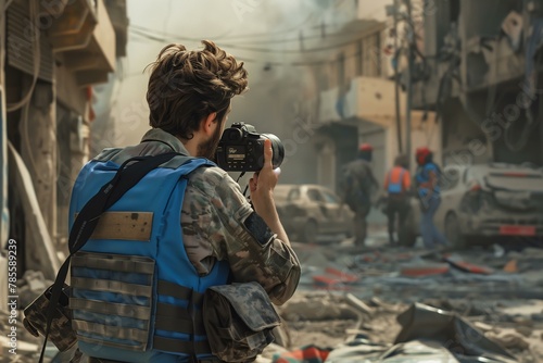 Photojournalist documenting war and conflict.Generative AI . 