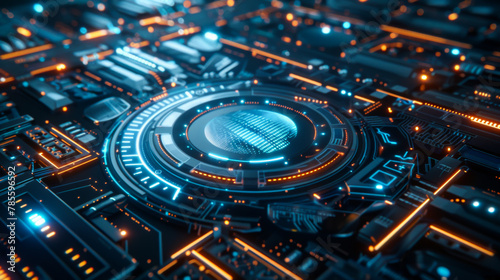 Future and technology, electronic circuit,a hologram, random circular platforms, race track background