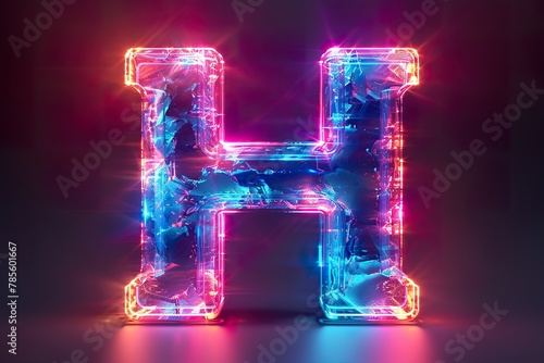 colorful glowing outline alphabet symbol on blue lens flare isolated white background