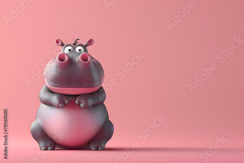 Cute 3D cartoon hippocampus character on background with Space for text.