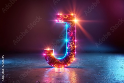 colorful glowing outline alphabet symbol on blue lens flare isolated white background background