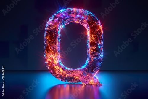 colorful glowing outline alphabet symbol on blue lens isolated white background
