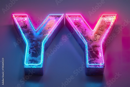 Letter Y - colorful glowing outline alphabet symbol on blue lens isolated white background
