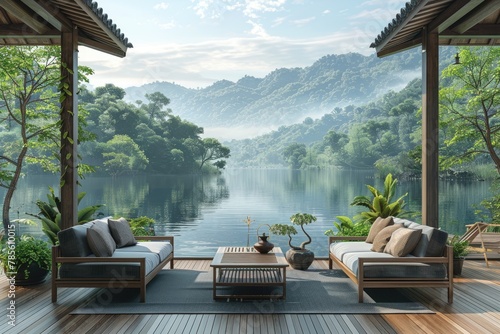 an outdoor patio with view a calm early summer morning inspiration ideas