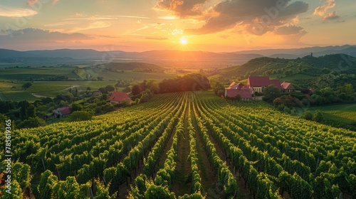Aerial Panoramic View of Tokaj Wine Region Landscape in Hungary Generative AI