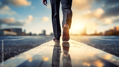 businessman walk on road and start to success