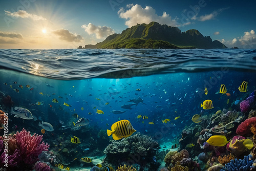"Vivid Marine Life in a Tropical Reef"