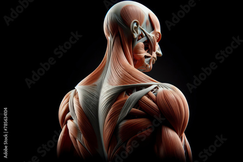 Human muscles, human anatomy isolated on black background