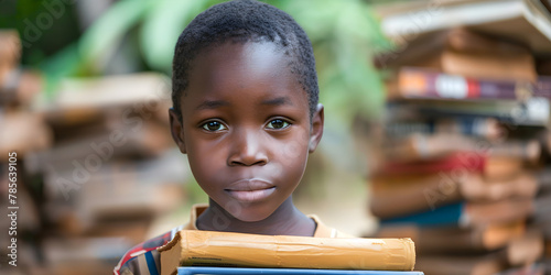 African boy carrying textbooks, ready to go back to school to pursue education and a brighter future.