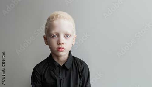 albino boy in black clothes 