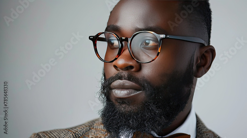 portrait of a middle aged man urban hipster style clothing wearing glasses with copy space 
